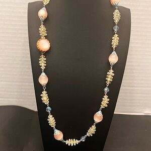 VTG Cat’s Eye Glass Crystal Bead Necklace Wedding Cake Spacers 24”